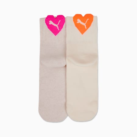 Calcetines cortos con corazón de mujer de PUMA, pack de 2, oatmeal, small