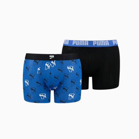 PUMA Men's All-Over Cat Logo Boxer 2 Pack, blue / black, small