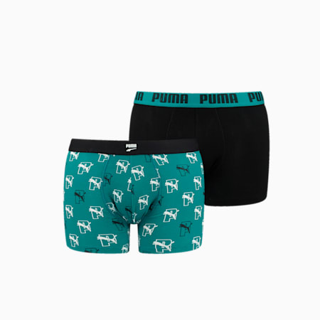 PUMA Men's All-Over Cat Logo Boxer 2 Pack, real teal, small