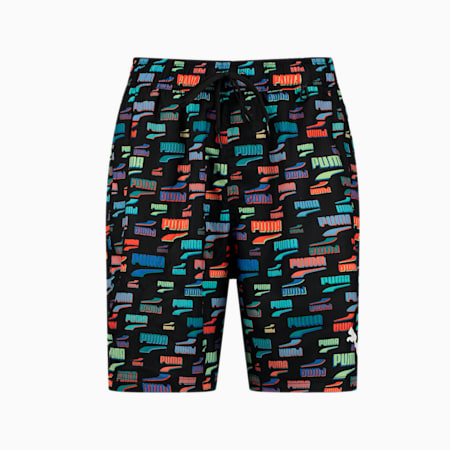PUMA Swim Unisex Loose Fit Shorts, black / various logo colors, small