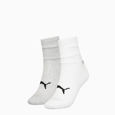 PUMA Women's Slouch Crew Socks 2 pack, white combo, small