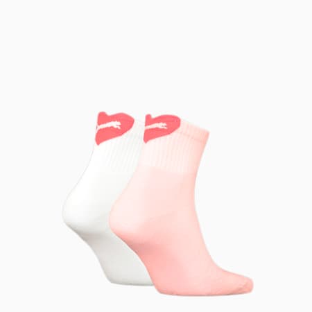 PUMA Women's Heart Short Crew Socks 2 pack, light pink, small