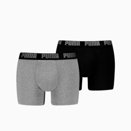 PUMA Men's Boxer Briefs 2 pack, GREY MELANGE / BLACK, small