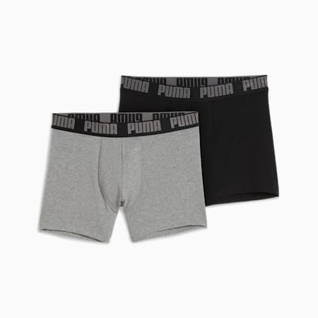 PUMA Men's Boxer Briefs 2 pack, GREY MELANGE / BLACK, small