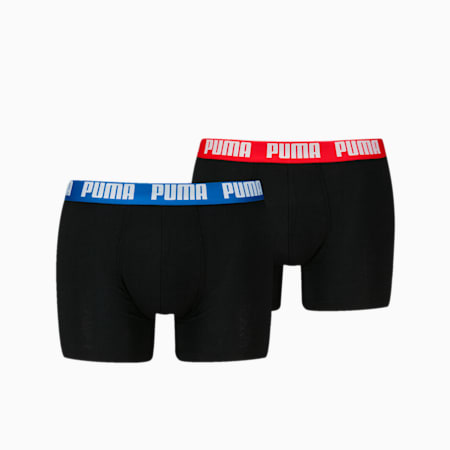 PUMA Men's Boxer Briefs 2 pack, BLACK / BLUE / RED, small