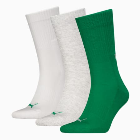 PUMA Unisex Crew Socks 3 pack, green combo, small