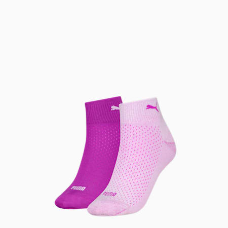 PUMA Women's Quarter Socks 2 pack, purple combo, small