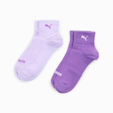 PUMA Women's Quarter Socks 2 pack, purple combo, small