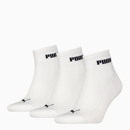 PUMA Unisex Quarter Socks 3 pack, white, small