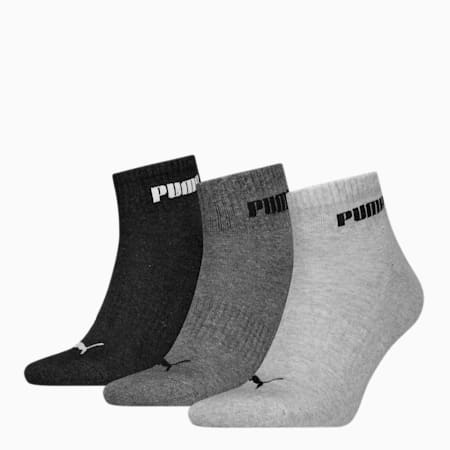 PUMA Unisex Quarter Socks 3 pack, grey combo, small