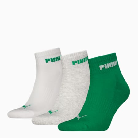 PUMA Unisex Quarter Socks 3 pack, green combo, small