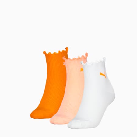 PUMA korte sokken voor dames, set van 3 paar, flame orange / white, small