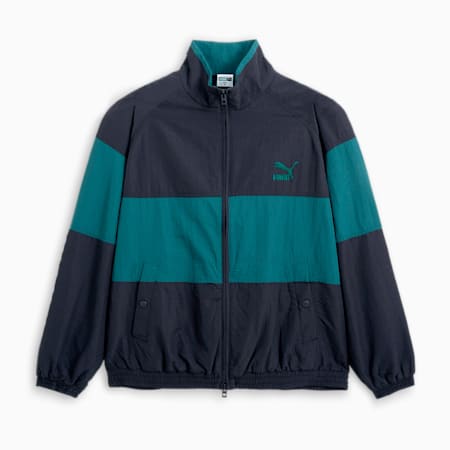 푸마 팀 레트로 우븐 자켓<br>PUMA TEAM Retro Woven Jacket, Puma Black-Malachite-Warm White, small-KOR