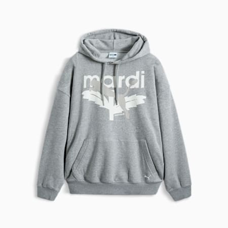 푸마 X 마르디 그래픽 후디<br>PUMA X MARDI GRAPHIC HOODIE, Medium Heather Gray, small-KOR