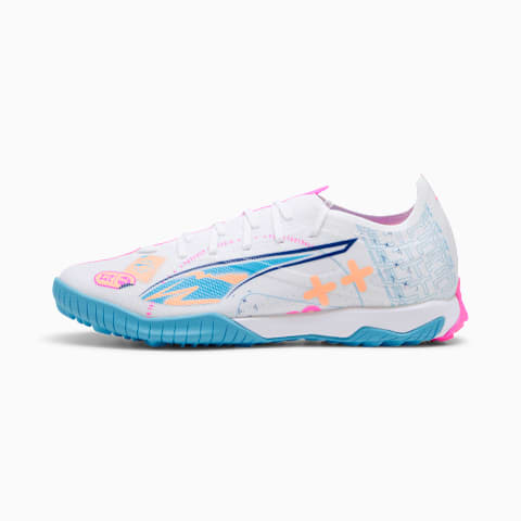 Puma Zapatos de futbol Ultra 5 Match Volume Up Turf Unisex White Luminous Blue Poison Pink Fizzy Melon 11 UK