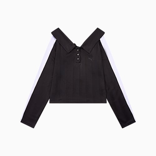 T7 Wide Neck Long Sleeve Polo Women, PUMA Black, medium-SEA