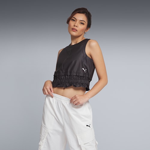 Wardrobe Essentials Layered Crop Top Women, PUMA Black, medium-THA