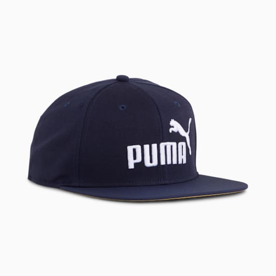 Navy PUMA cap featuring a flat brim and the brand's logo embroidered in white.