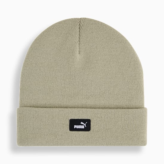 Beige PUMA beanie hat with a folded brim and a small logo patch on the front.