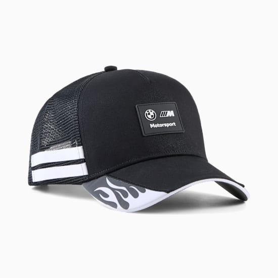 Black PUMA cap with BMW Motorsport logo and flame detail on the visor.