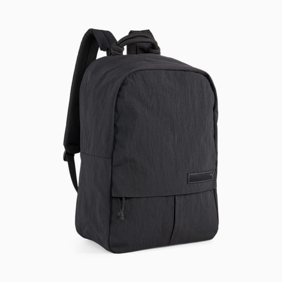 Black PUMA adult backpack with front pocket and adjustable straps.