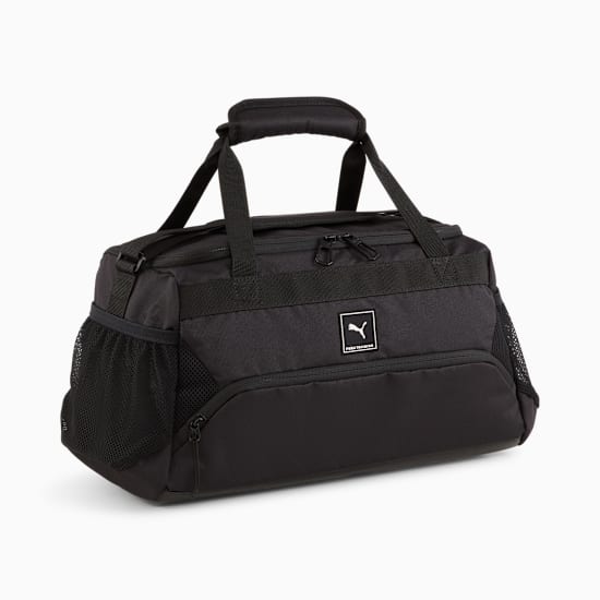 Black PUMA holdall with handles, shoulder strap and mesh side pockets.