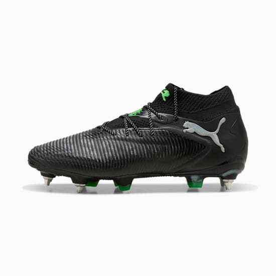 Black PUMA football boot with textured upper and stud detail for adults.
