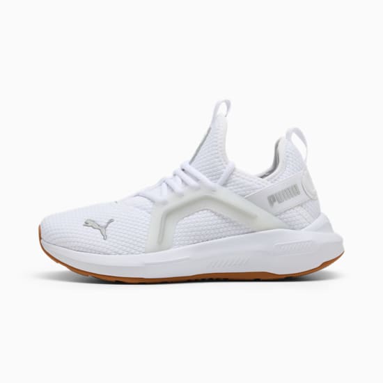 White PUMA women's training shoe with a mesh upper and supportive overlays.