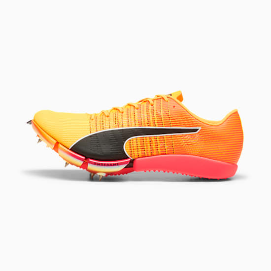 Orange PUMA adult's running spike with black logo and spike details.
