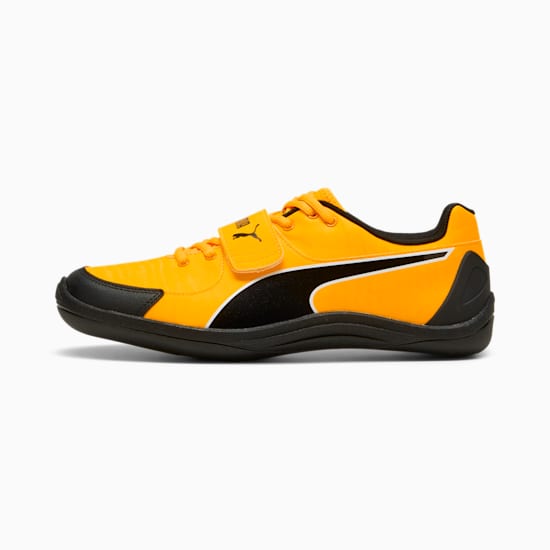 Orange PUMA adult shoe with black formstrip and touch-close fastening.