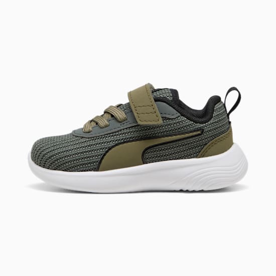 Green PUMA trainer for toddlers with a hook-and-loop strap and white sole.