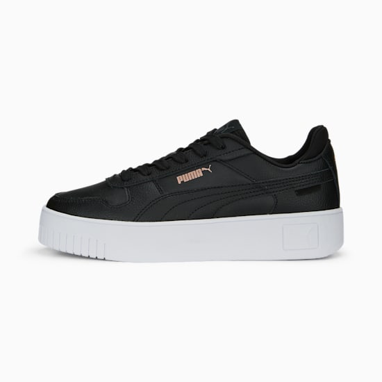 Basket PUMA noire pour femme avec semelle plateforme blanche et fermeture à lacets.