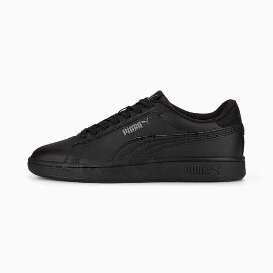 Black PUMA trainer, adult style, with tonal stitching and a low profile.