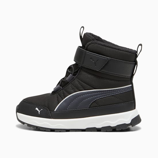 Black PUMA boot for kids with hook-and-loop strap and white midsole.