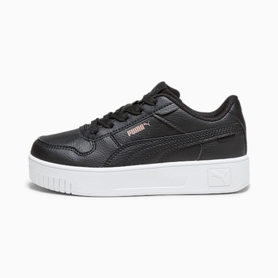 Black PUMA trainer for youth, with white platform sole and lace-up fastening.