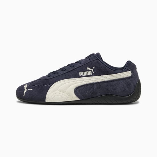 Navy PUMA men's shoe with a suede finish and white logo detailing.