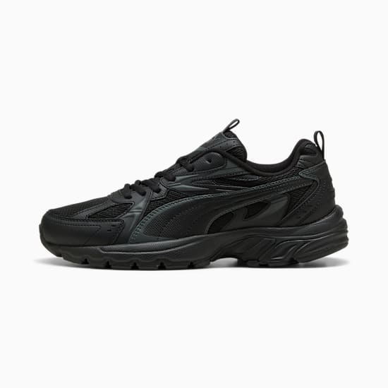 Black PUMA men's trainer with mesh and synthetic leather upper.
