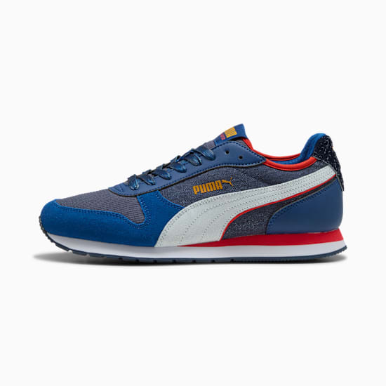 Blue PUMA runner trainer with suede, fabric and synthetic leather details.
