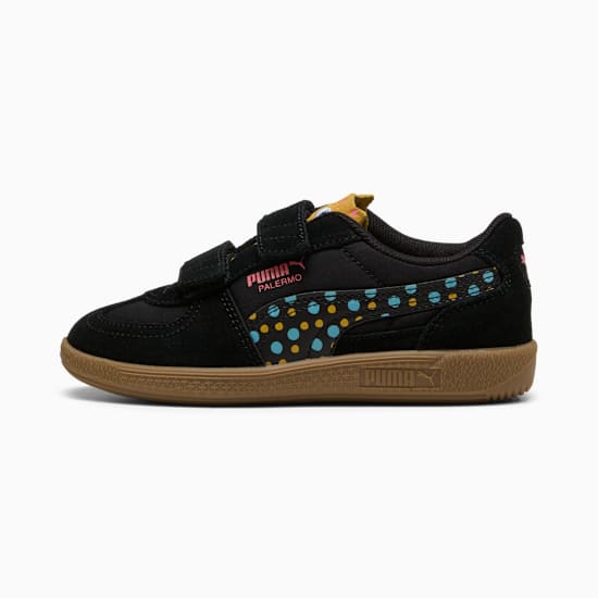 Sneaker PUMA Palermo nera per bambino con strappi a contatto e pois.