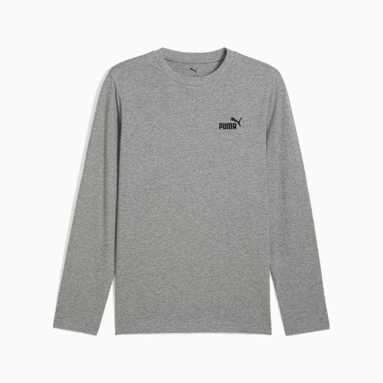 Graues PUMA Langarm Herren T-Shirt mit kleinem Logo auf der Brust.