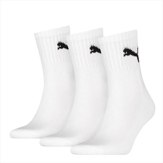 White PUMA socks for adults, featuring a black logo near the top.