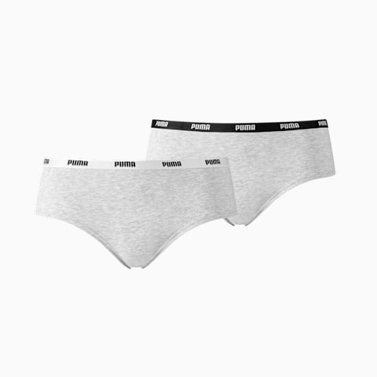 Two grey PUMA briefs for women with a black elastic waistband featuring the PUMA logo.