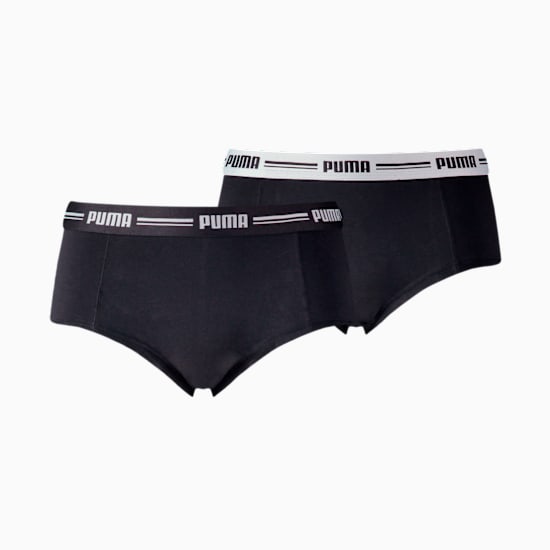 Black PUMA briefs, for adults, featuring a branded elastic waistband.