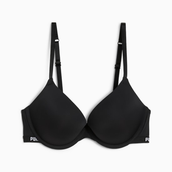 Black PUMA bra for women with adjustable straps and logo detail on the band.