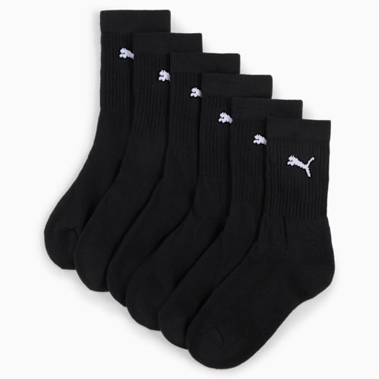 Black PUMA socks for adults, with a ribbed texture and white logo.