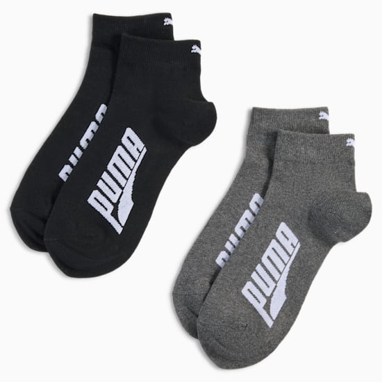 Black and grey PUMA socks with white logo detailing for adults.