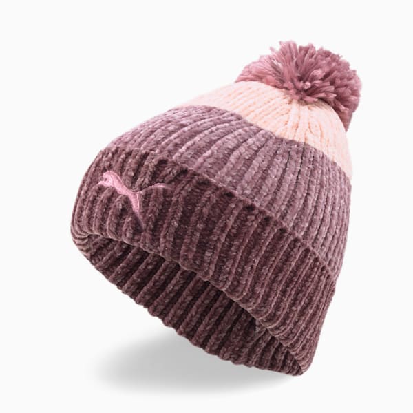 Pom Pom Beanie Women's Hat, Dusty Plum-Pale Grape-Rose Quartz, extralarge