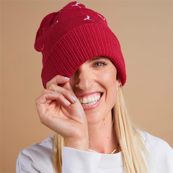 High-Top Trend Cuffed Women's Beanie, Persian Red-AOP, extralarge