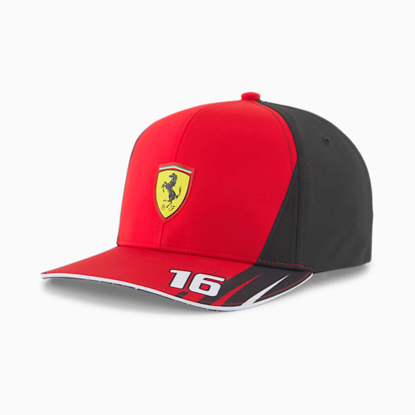 Réplica de la gorra con visera curva baja de Leclerc de la Scuderia Ferrari para jóvenes, Rosso Corsa-Puma Black, extralarge