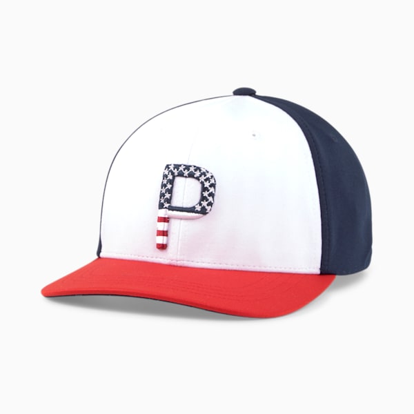 Pars and Stripes Men's Golf Cap, Bright White-Ski Patrol-Navy Blazer, extralarge